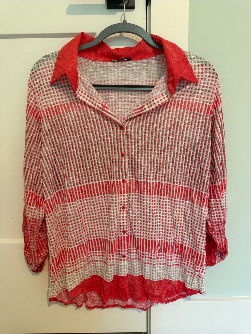 David Cline Red, Grey, White Pattern Button Down Shirt with Snap Buttons XL
